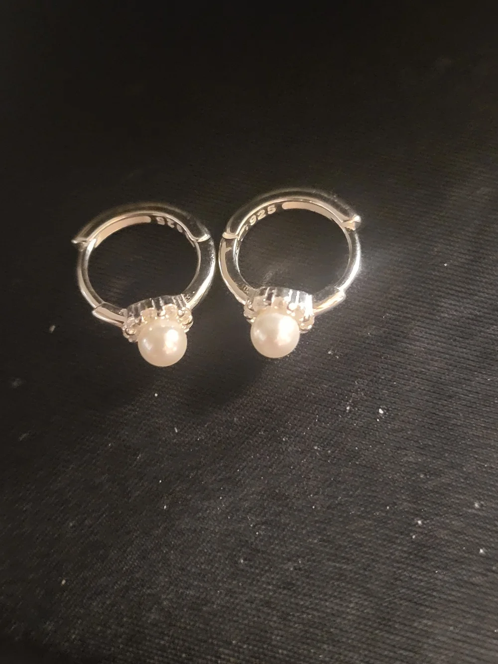 Sterling Silver Pearl Halo Hoop Earrings - White Pearls
